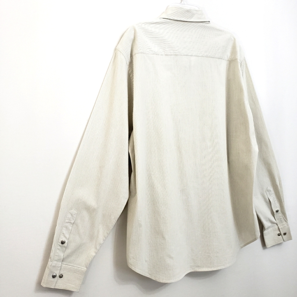 Armani Exchange Creme Textured Pinstripe Longsleeve Button down Shirt - Picture 14 of 15